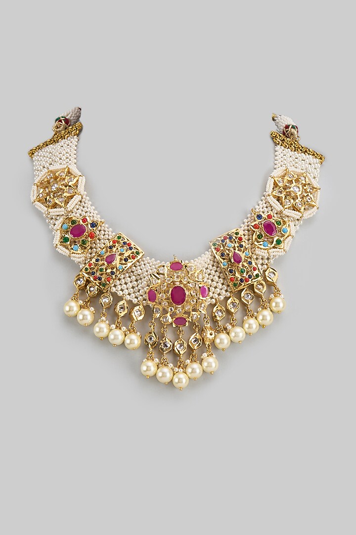 Gold Plated Kundan Polki & Navratna Choker Necklace by Kiara at Pernia's Pop Up Shop