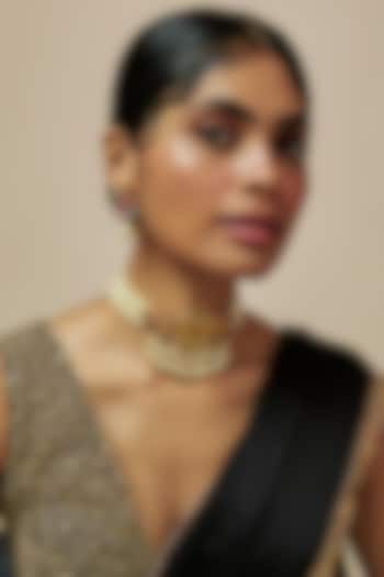 Gold Plated Kundan Polki & Navratna Choker Necklace Set by Kiara