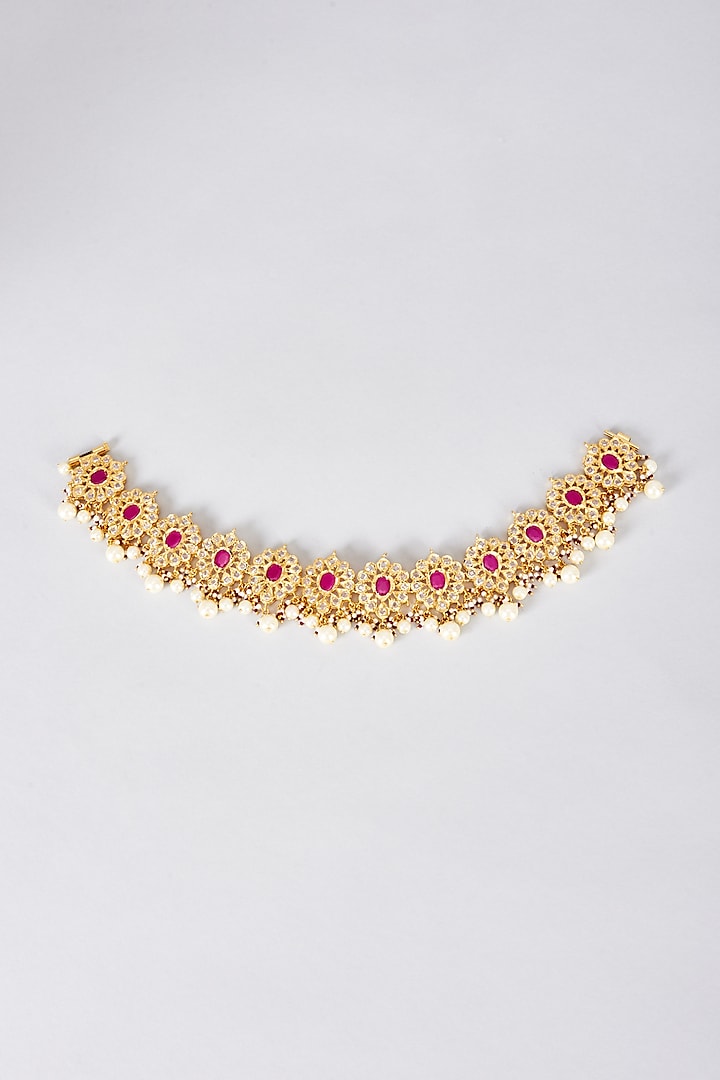 Gold Plated Kundan Polki & Red Onyx Anklets (Set Of 2) by Kiara at Pernia's Pop Up Shop