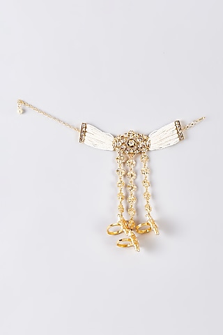 Gold Plated Kundan Polki & Pearl Hathphools (Set Of 2) by Kiara