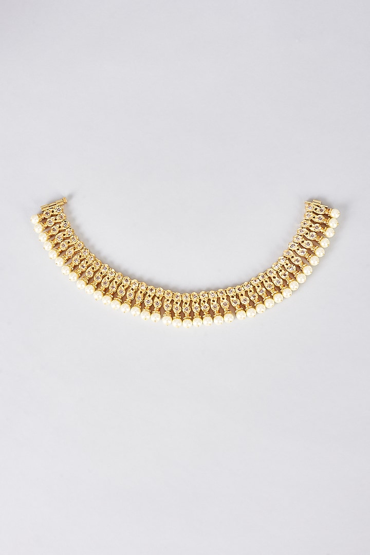 Gold Plated Kundan Polki & Pearl Anklets (Set Of 2) by Kiara at Pernia's Pop Up Shop