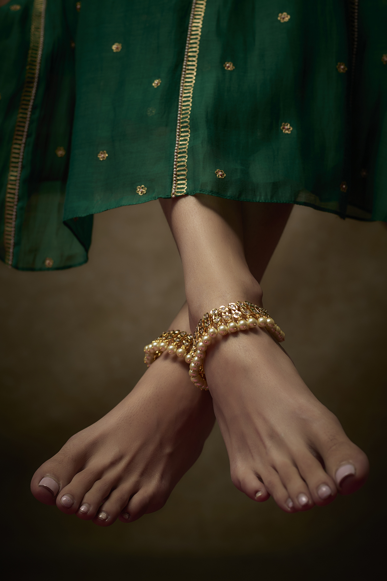Gold Plated Kundan Polki & Pearl Anklets (Set Of 2) by Kiara at Pernia's Pop Up Shop
