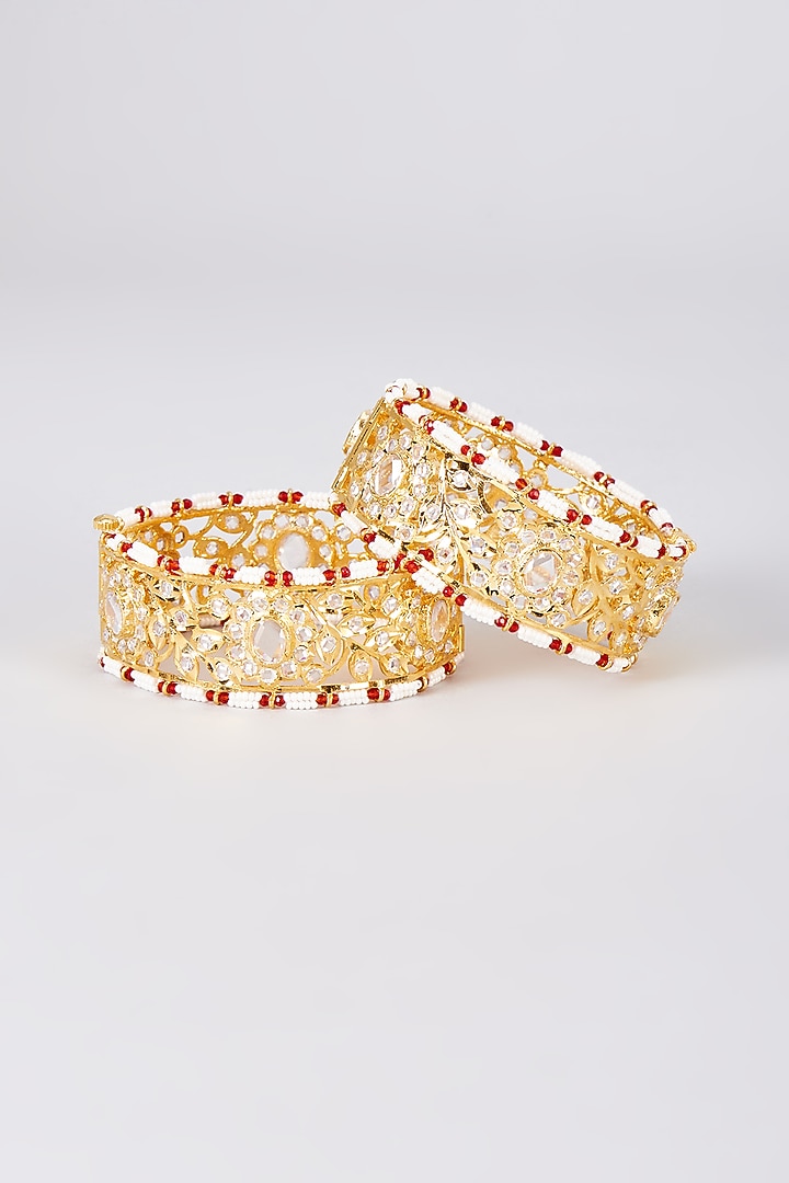 Gold Plated Kundan Polki Bangles (Set Of 2) by Kiara at Pernia's Pop Up Shop