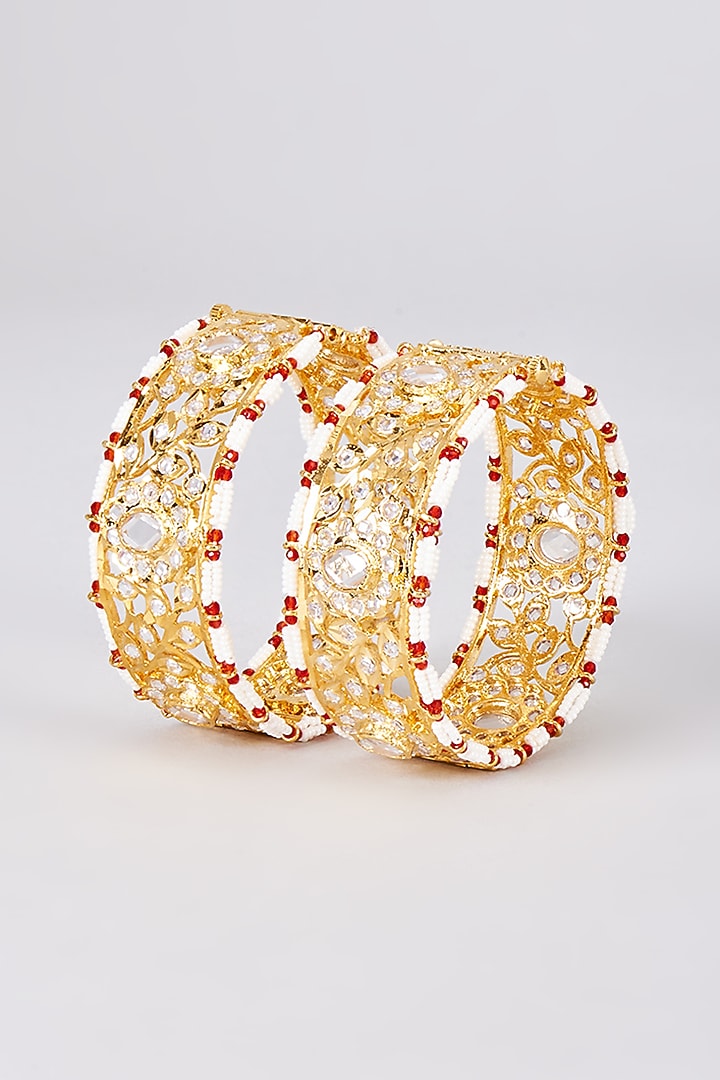 Gold Plated Kundan Polki Bangles (Set Of 2) by Kiara at Pernia's Pop Up Shop