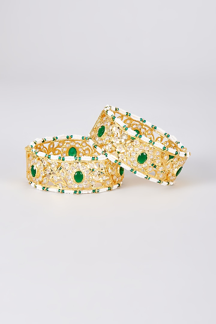 Gold Plated Kundan Polki Bangles (Set Of 2) by Kiara at Pernia's Pop Up Shop