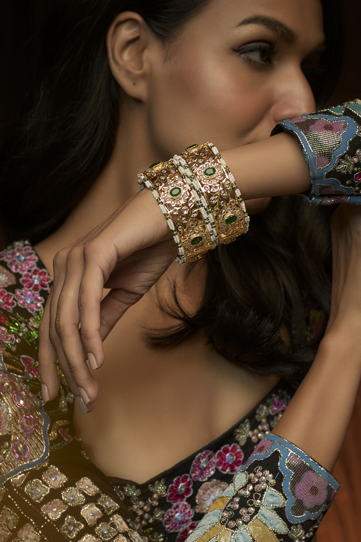 Gold Plated Kundan Polki Bangles (Set Of 2) by Kiara at Pernia's Pop Up Shop