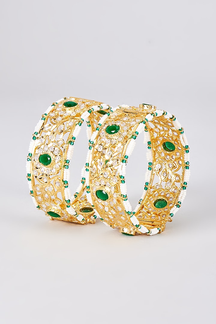 Gold Plated Kundan Polki Bangles (Set Of 2) by Kiara at Pernia's Pop Up Shop