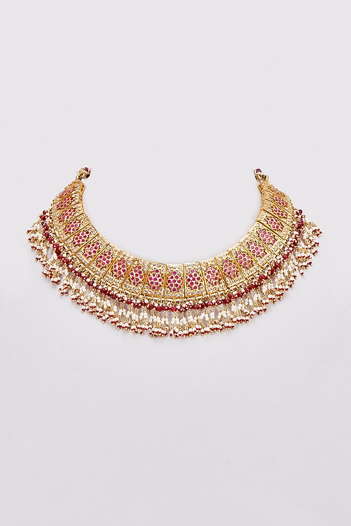 Gold Plated Kundan Polki & Green Bead Choker Necklace by Kiara at Pernia's Pop Up Shop