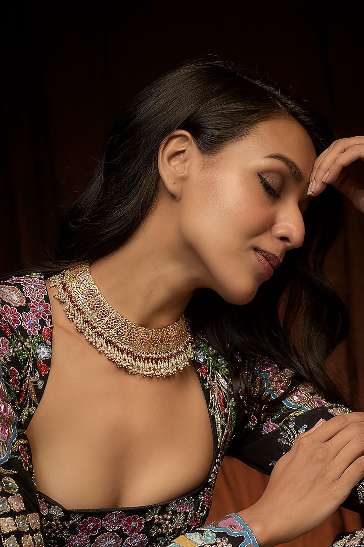 Gold Plated Kundan Polki & Green Bead Choker Necklace by Kiara at Pernia's Pop Up Shop