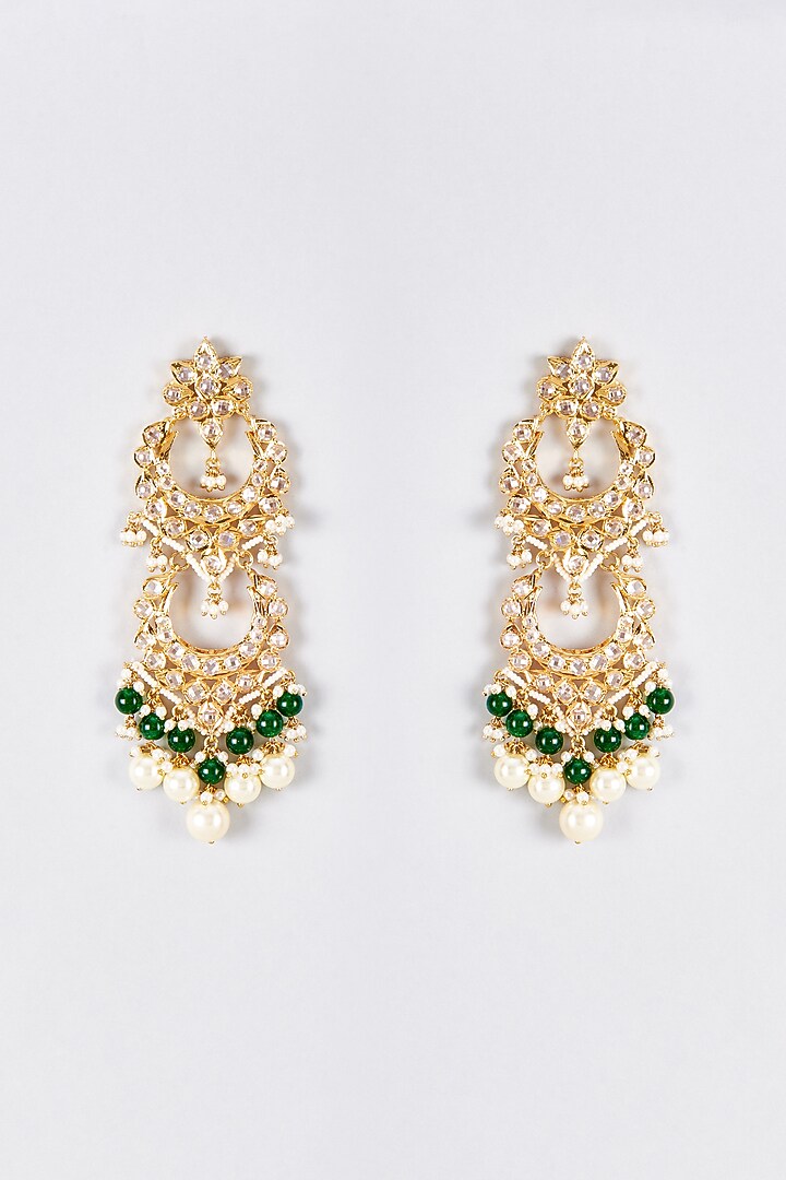 Gold Plated Kundan Polki & Green Onyx Chandbali Earrings by Kiara at Pernia's Pop Up Shop