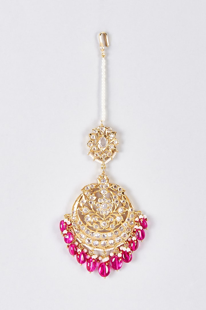 Gold Plated Kundan Polki & Onyx Maangtikka by Kiara at Pernia's Pop Up Shop
