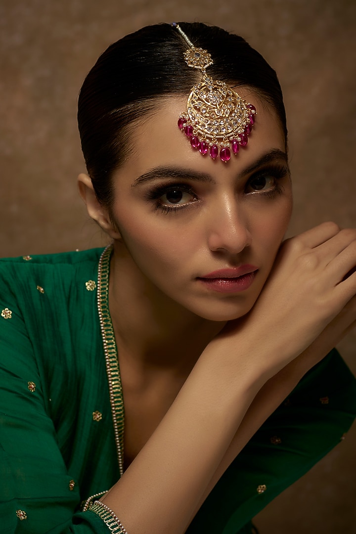 Gold Plated Kundan Polki & Onyx Maangtikka by Kiara at Pernia's Pop Up Shop