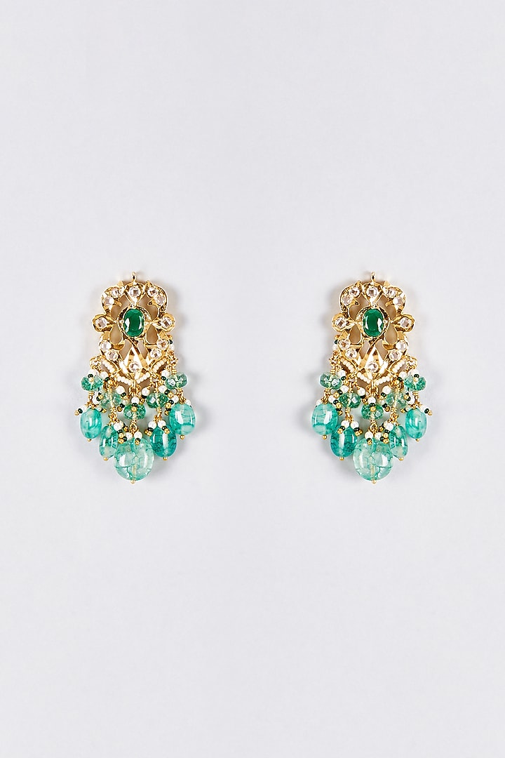 Gold Plated Kundan Polki & Green Onyx Stud Earrings by Kiara at Pernia's Pop Up Shop