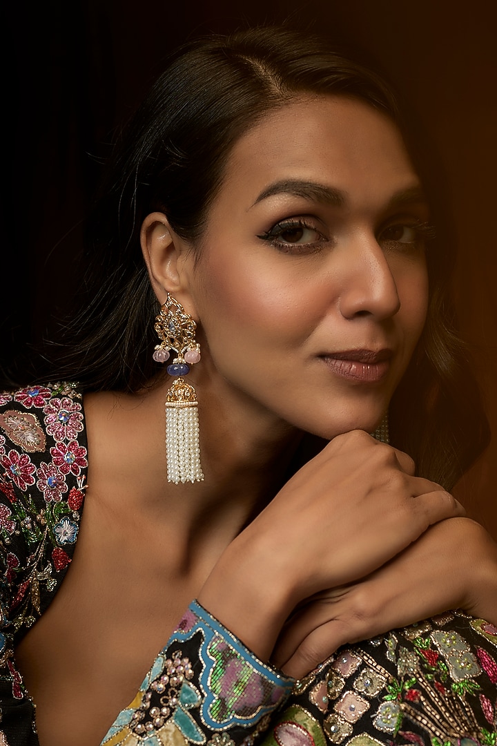 Gold Plated Kundan Polki Jhumka Earrings by Kiara at Pernia's Pop Up Shop