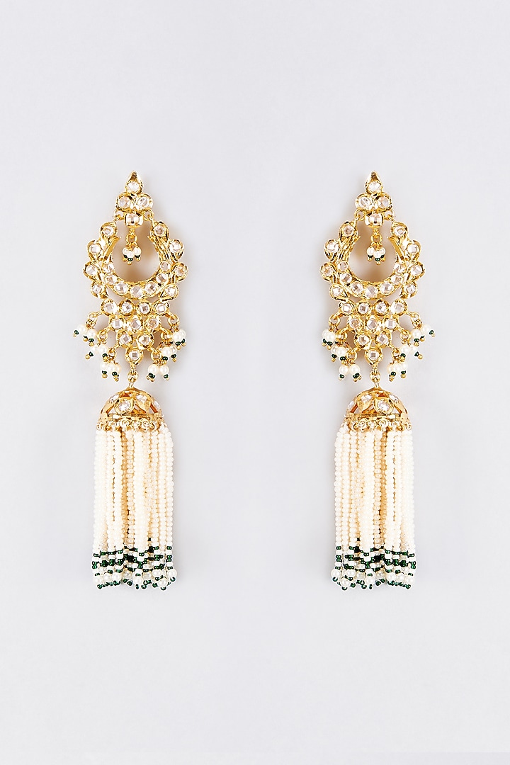 Gold Plated Kundan Polki & Green Onyx Jhumka Earrings by Kiara at Pernia's Pop Up Shop