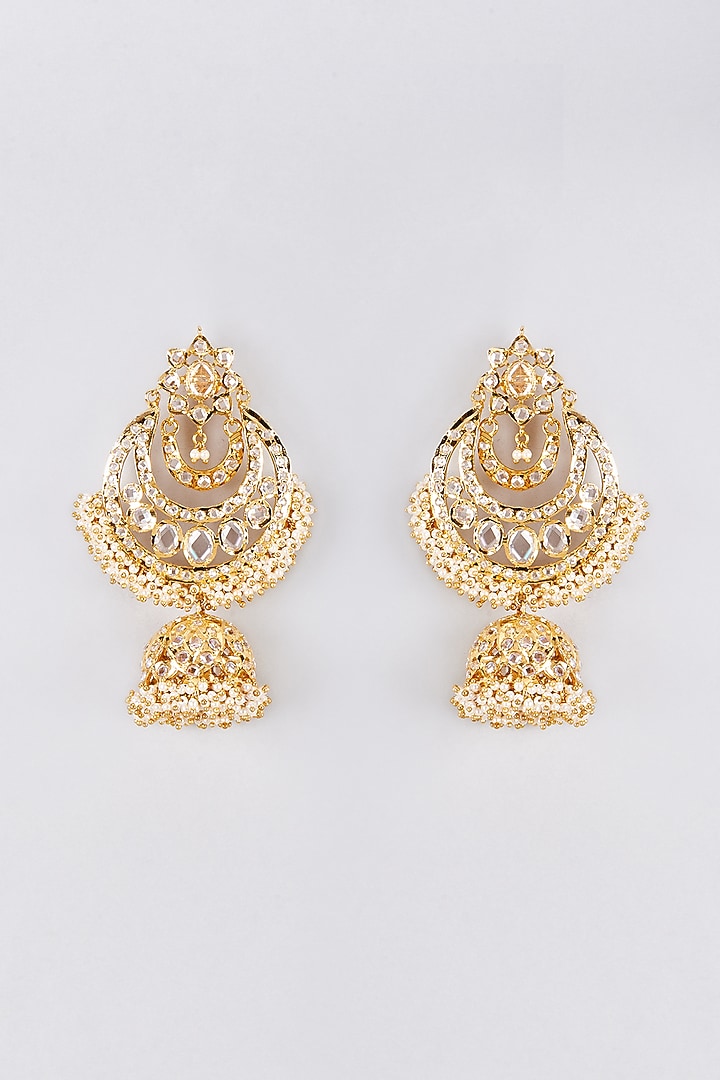 Gold Plated Kundan Polki Jhumka Earrings by Kiara at Pernia's Pop Up Shop