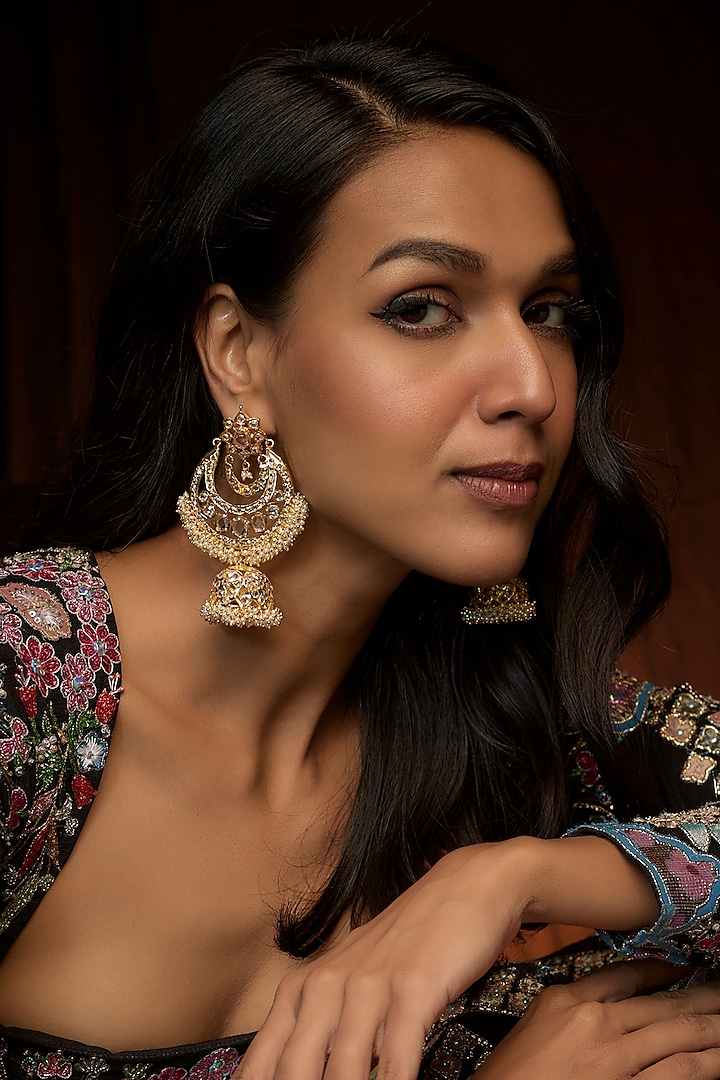 Gold Plated Kundan Polki Jhumka Earrings by Kiara at Pernia's Pop Up Shop