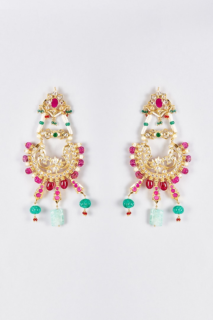 Gold Plated Kundan Polk & Onyx Chandbali Earrings by Kiara at Pernia's Pop Up Shop