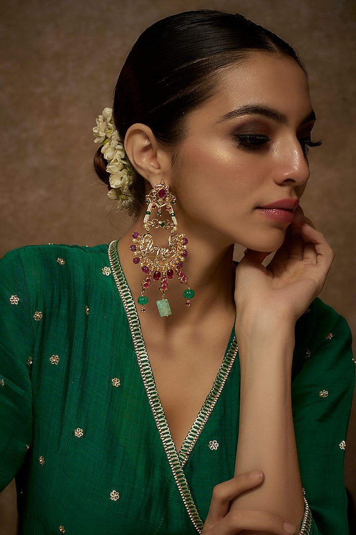 Gold Plated Kundan Polk & Onyx Chandbali Earrings by Kiara at Pernia's Pop Up Shop