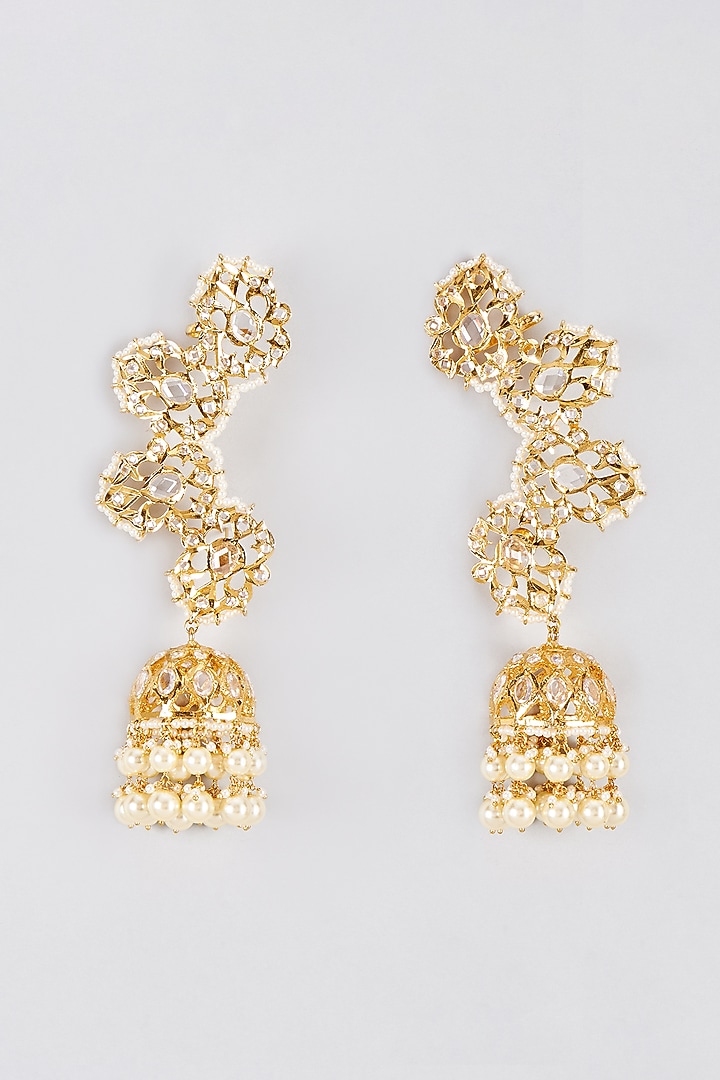 Gold Plated Kundan Polki Jhumka Earrings by Kiara at Pernia's Pop Up Shop