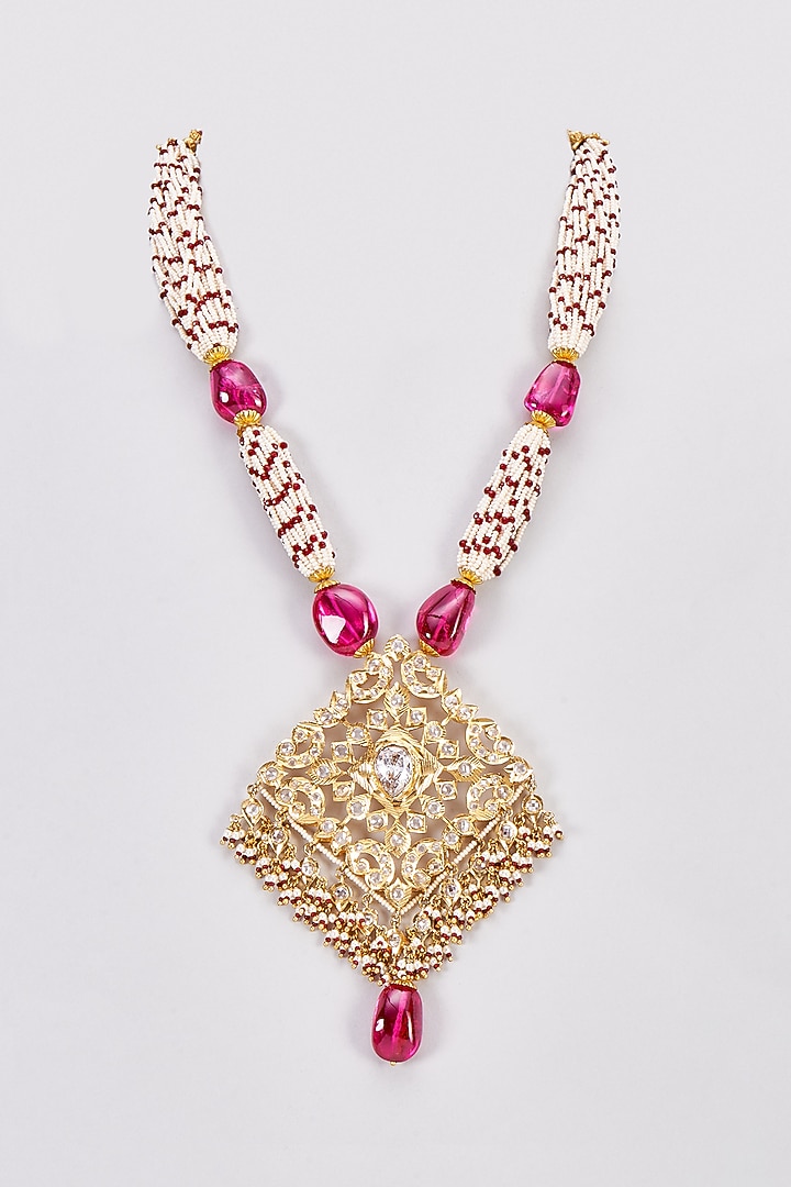 Gold Plated Kundan Polki & Onyx Long Necklace by Kiara at Pernia's Pop Up Shop