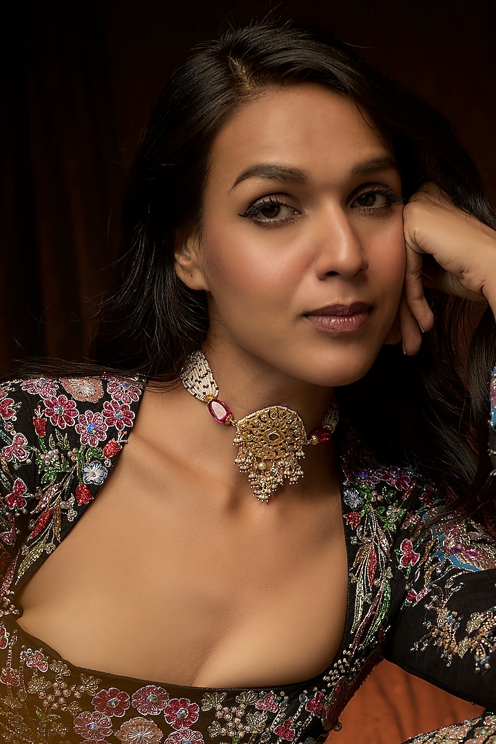 Gold Plated Kundan Polki & Onyx Choker Necklace by Kiara at Pernia's Pop Up Shop