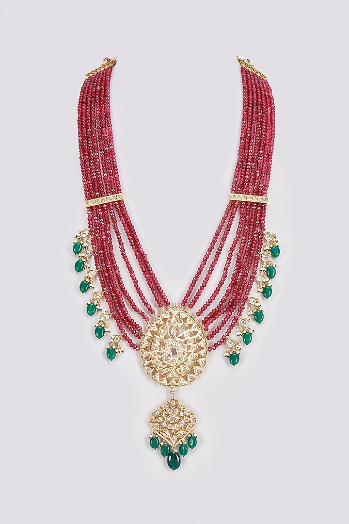 Gold Plated Kundan Polki & Onyx Long Necklace by Kiara at Pernia's Pop Up Shop