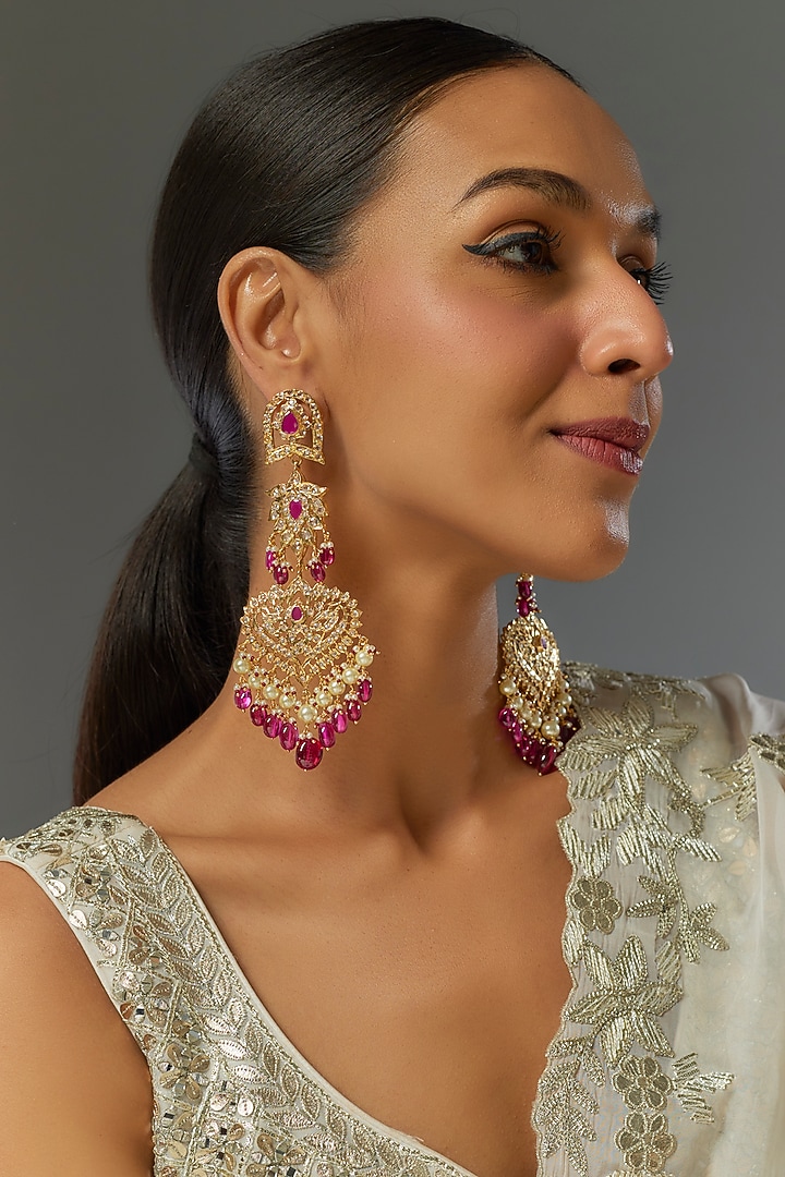 Gold Plated Kundan Polki & Red Onyx Dangler Earrings by Kiara at Pernia's Pop Up Shop