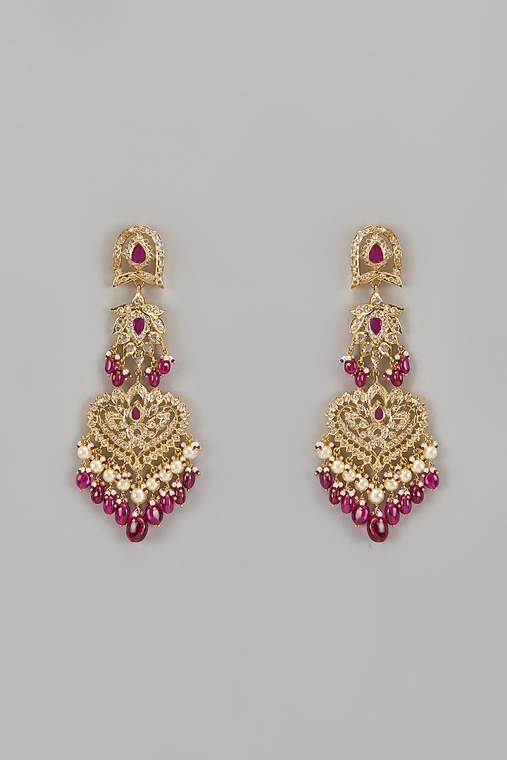 Gold Plated Kundan Polki & Red Onyx Dangler Earrings by Kiara at Pernia's Pop Up Shop