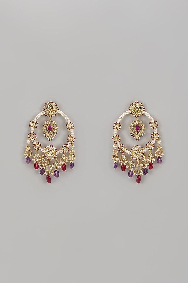 Gold Plated Kundan Polki & Pearl Chandbali Earrings by Kiara at Pernia's Pop Up Shop