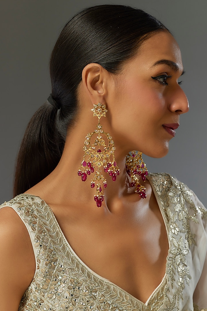 Gold Plated Kundan Polki & Red Onyx Dangler Earrings by Kiara at Pernia's Pop Up Shop