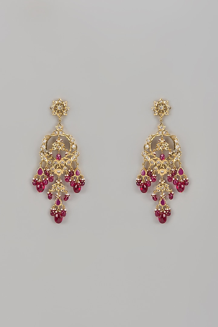 Gold Plated Kundan Polki & Red Onyx Dangler Earrings by Kiara at Pernia's Pop Up Shop