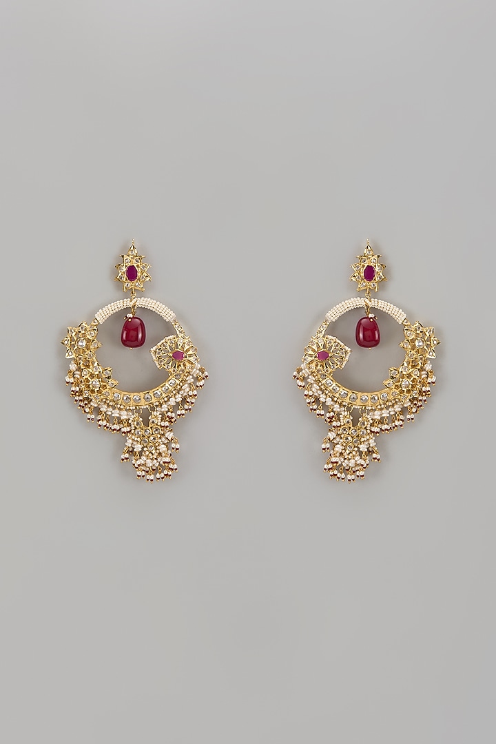 Gold Plated Kundan Polki & Red Onyx Chandbali Earrings by Kiara at Pernia's Pop Up Shop