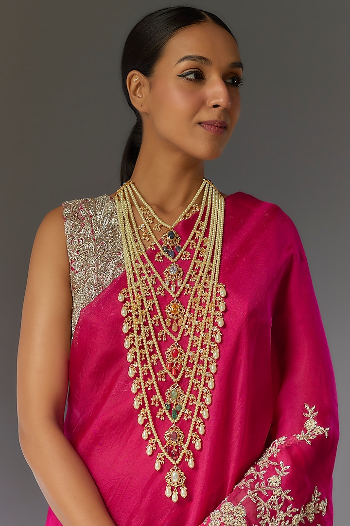 Gold Plated Navratna Stone Sathlada Necklace by Kiara at Pernia's Pop Up Shop