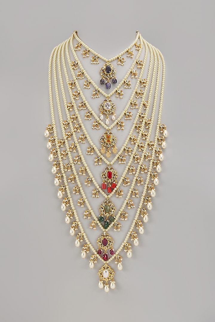 Gold Plated Navratna Stone Sathlada Necklace by Kiara at Pernia's Pop Up Shop