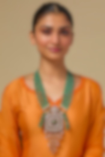 Gold Finish Kundan Polki & Emerald Beaded Necklace In Sterling Silver by Kiara Luxe at Pernia's Pop Up Shop