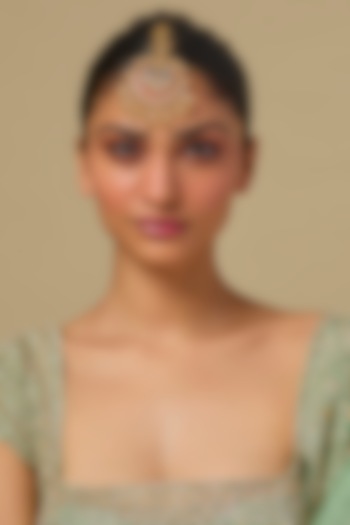 Gold Finish Kundan Polki & Multi-Colored Stone Maangtikka In Sterling Silver by Kiara Luxe at Pernia's Pop Up Shop