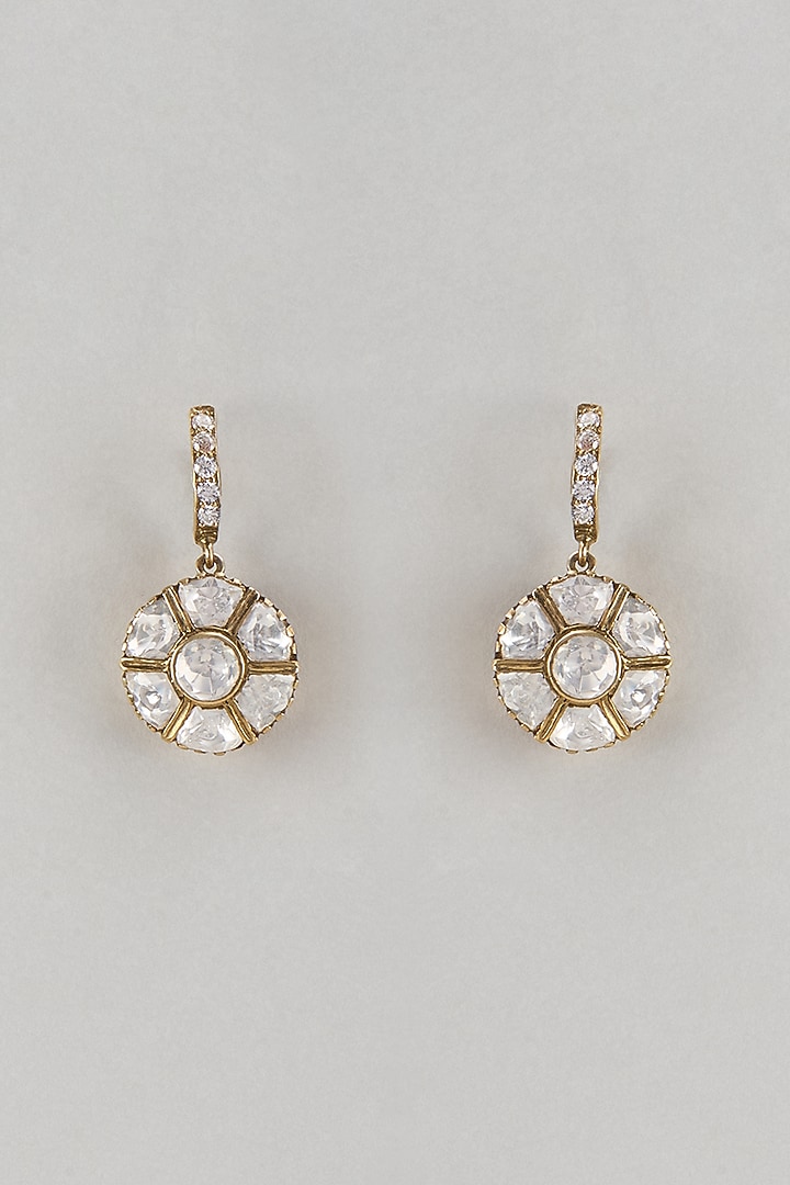 Gold Finish Kundan Polki Dangler Earrings In Sterling Silver by Kiara Luxe at Pernia's Pop Up Shop
