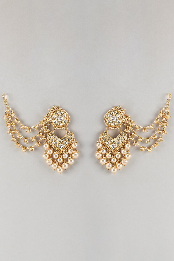 Gold Finish Kundan Polki Chandbali Earrings In Sterling Silver by Kiara Luxe at Pernia's Pop Up Shop