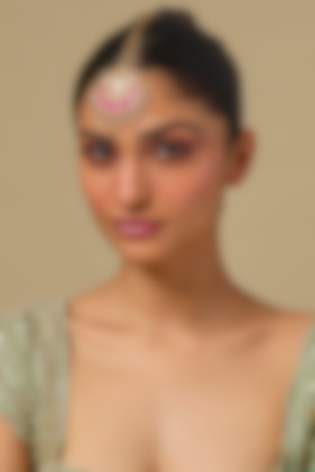 Gold Finish Kundan Polki & Ruby Stone Maangtikka In Sterling Silver by Kiara at Pernia's Pop Up Shop