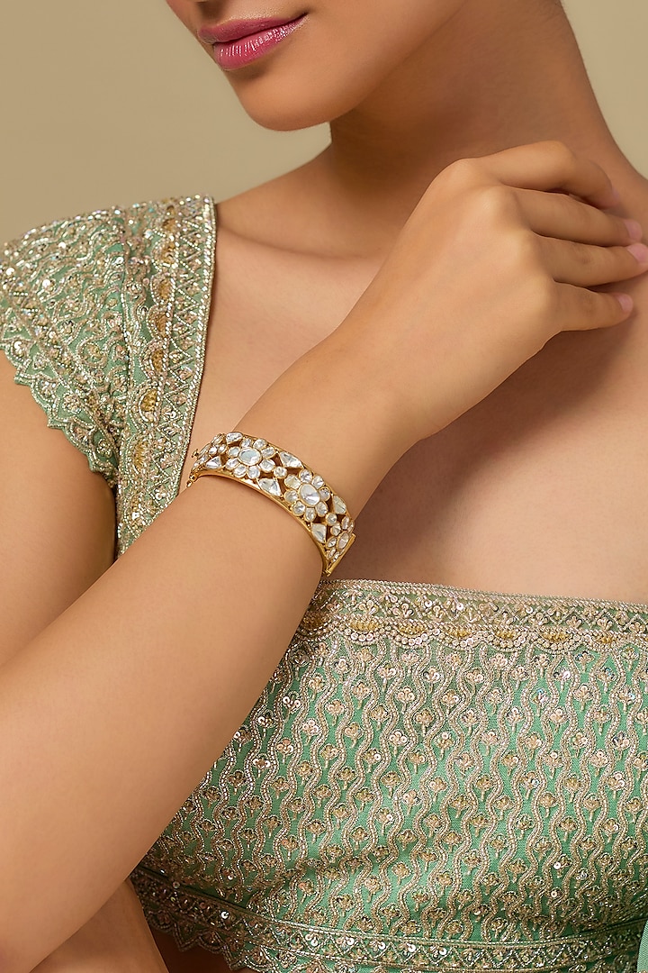 Gold Finish Kundan Polki Bangle In Sterling Silver by Kiara at Pernia's Pop Up Shop