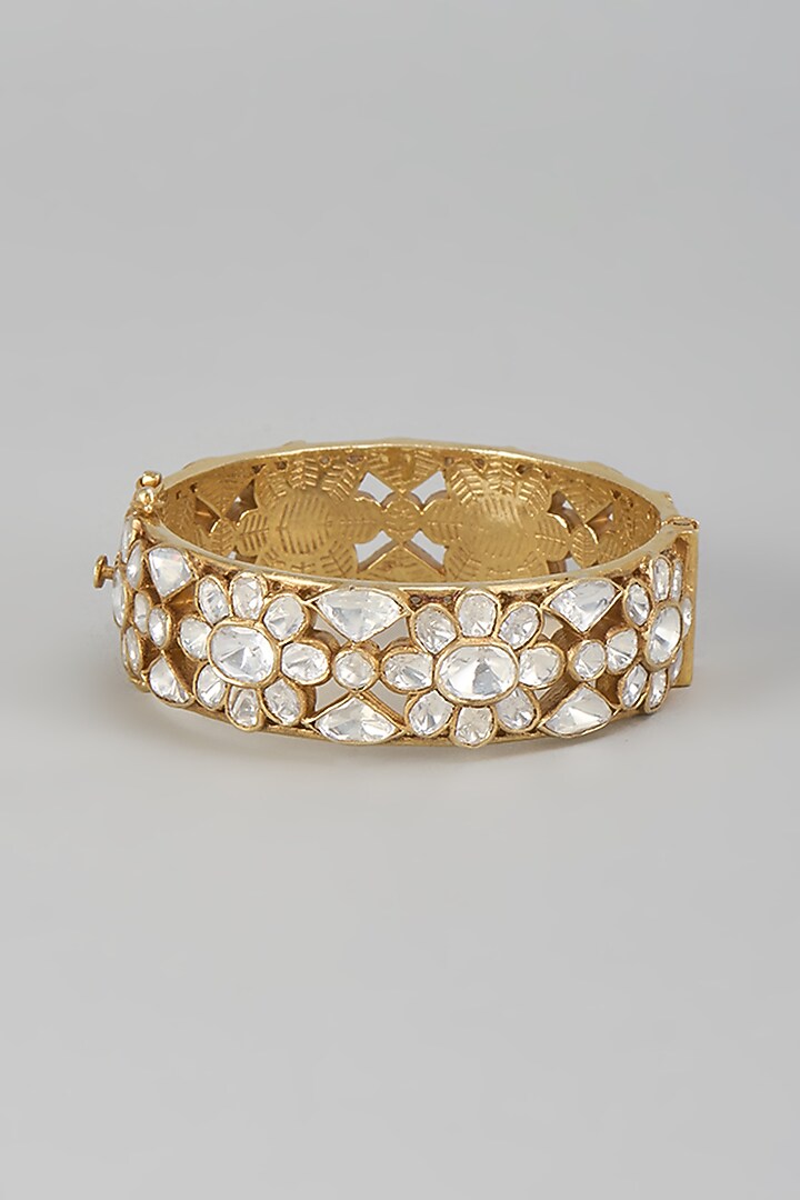 Gold Finish Kundan Polki Bangle In Sterling Silver by Kiara Luxe at Pernia's Pop Up Shop