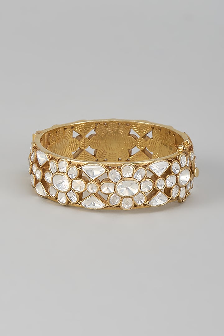Gold Finish Kundan Polki Bangle In Sterling Silver by Kiara Luxe at Pernia's Pop Up Shop