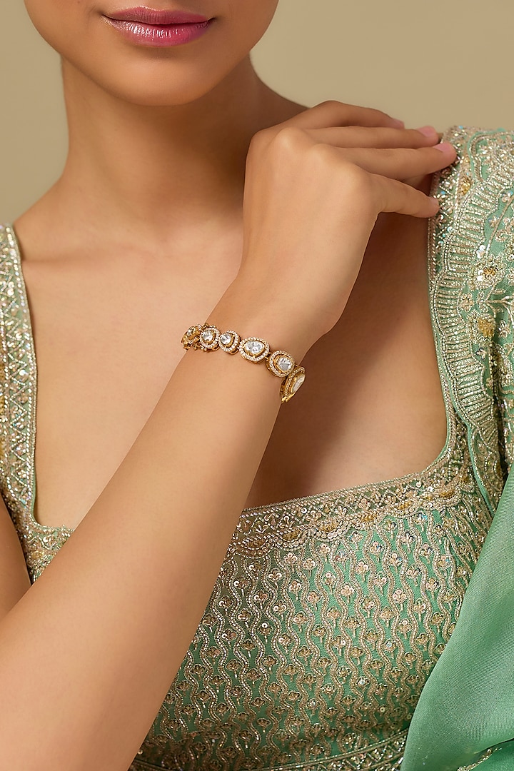 Gold Finish Kundan Polki Bracelet In Sterling Silver by Kiara at Pernia's Pop Up Shop