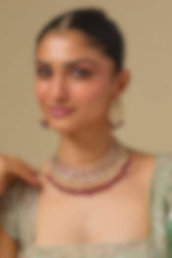 Gold Finish Kundan Polki & Emerald Stone Choker Necklace Set In Sterling Silver by Kiara at Pernia's Pop Up Shop