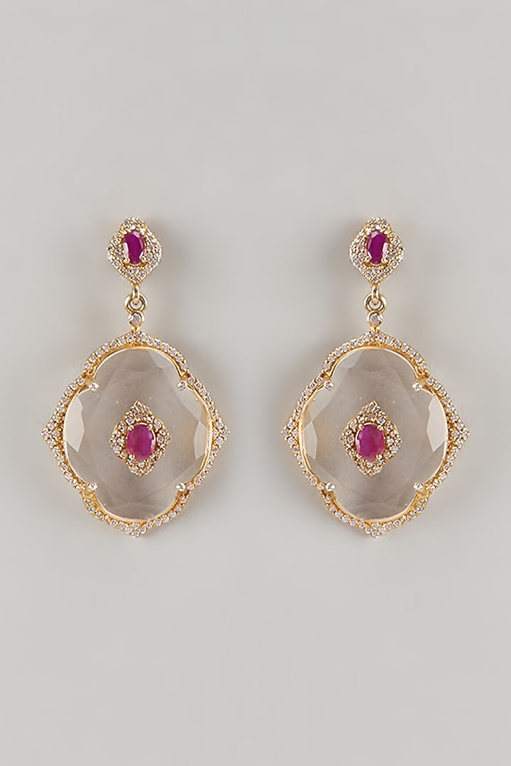 Gold Finish Kundan Polki & Ruby Stone Dangler Earrings In Sterling Silver by Kiara Luxe at Pernia's Pop Up Shop