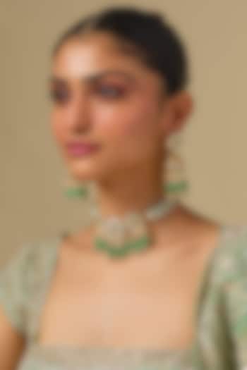 Gold Finish Kundan Polki & Mint Green Stone Choker Necklace Set In Sterling Silver by Kiara at Pernia's Pop Up Shop