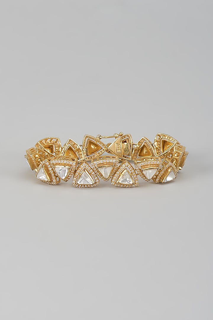 Gold Finish Kundan Polki Bracelet In Sterling Silver by Kiara at Pernia's Pop Up Shop