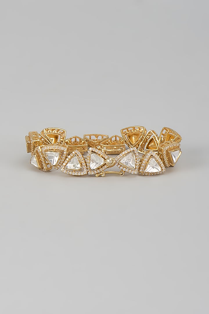 Gold Finish Kundan Polki Bracelet In Sterling Silver by Kiara Luxe at Pernia's Pop Up Shop