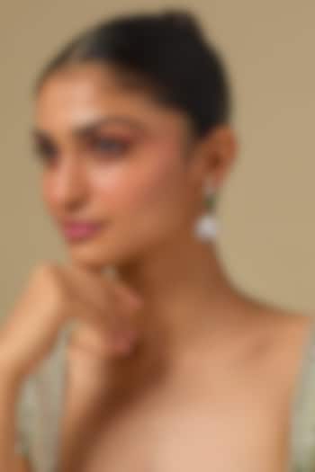 Gold Finish Kundan Polki & Emerald Stone Dangler Earrings In Sterling Silver by Kiara at Pernia's Pop Up Shop